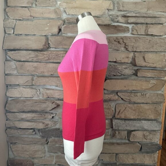 Banana Republic XS Color Block Sweater Pink Red Orange Stripe Merino Wool Blend - Picture 2 of 9